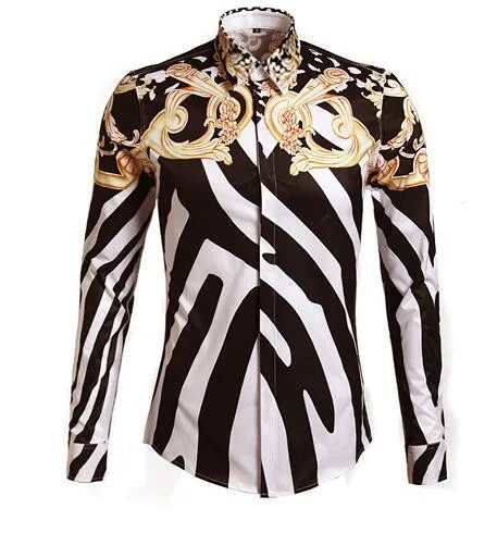 Fashion Trend Royal Style Men's Long Sleeve Casual Shirt High Quality Royal Stripe Pattern Shirts Turn Down Collar Male M-3XL