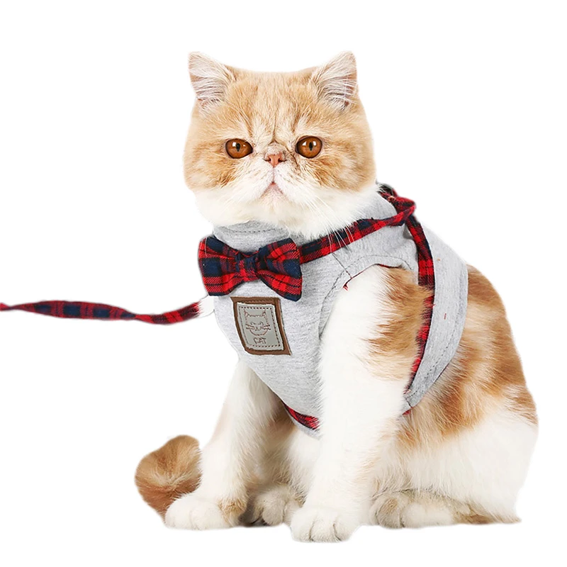 

Pet Dog Cat Classic Lattice Harness Leash Set With Bow Tie Soft Strap Vest Harness For Small Middle Dog Pet Neck Ornament D40