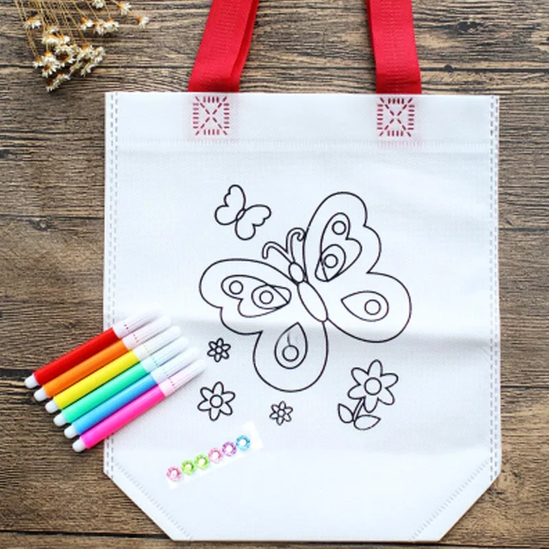 butterfly Saizhi DIY Рисование ремесла Сумки Игрушки Нетканые граффити Сумки окраски Детские ручной росписью сумки SZ3121 - Цвет: butterfly