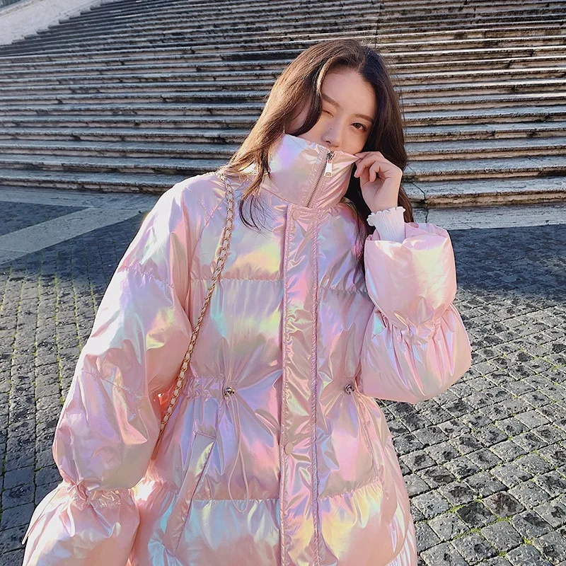 

Photo Shoot 2019 Winter New Style CHIC Korean-style Bright Surface Flesh Color Bell Sleeve Loose-Fit down Coat Cotton Overcoat W