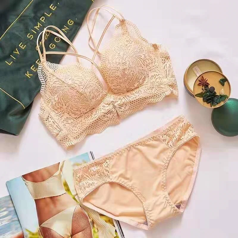 Beige Young beauty уплотненная чашка 5 см без стального кольца пуш-ап бюстгальтер нижнее белье сексуальный кружевной бюстгальтер трусики набор - Цвет: Beige