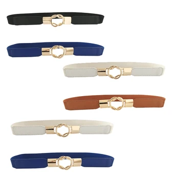 

2 Pack Women Retro Elastic Stretchy Metal Narrow Girdle Buckle Skinny Waist Cinch Belt 1 Inch Wide