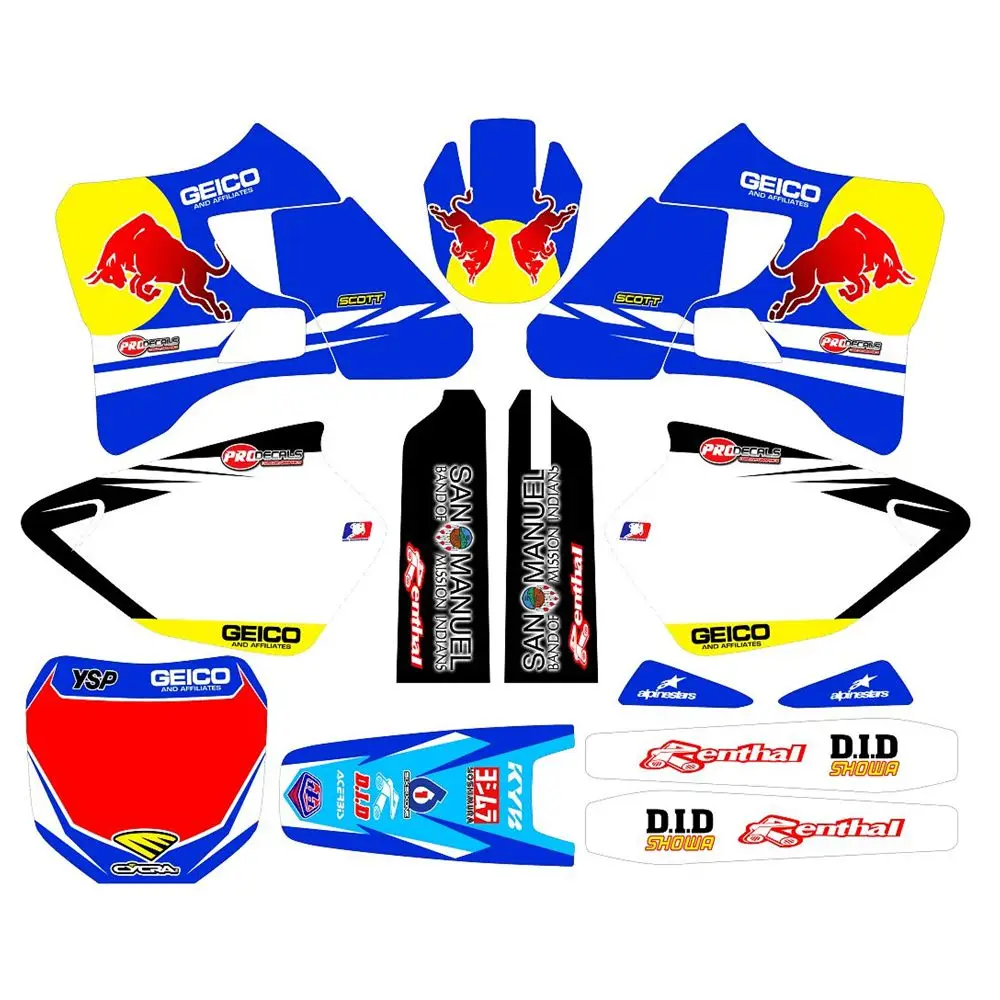 

For YAMAHA YZ125-YZ250 1996-2001 New Full Graphics Decals Stickers Custom Number Name 3M Bright Matte Stickers Waterproof