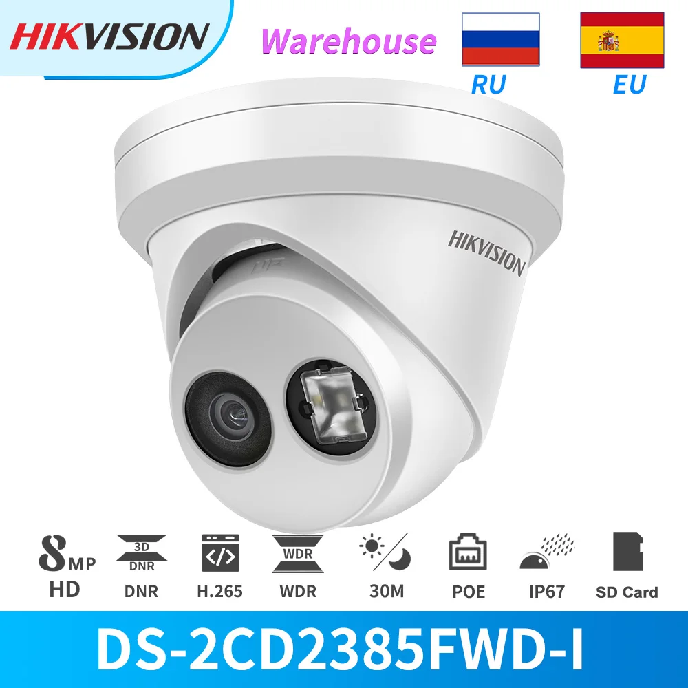 Hikvision IP Camera 8MP 4K DS-2CD2385FWD-I PoE IR Turret Outdoor Day& Night CCTV Security SD Card Slot Face Detection Onvif IP67