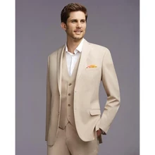 

Hot Sale High Quality Notch Lapel Design Men's Beige Suits Tailored Two Buttons Business Style Wear Blazer 3 Pieces Skinny