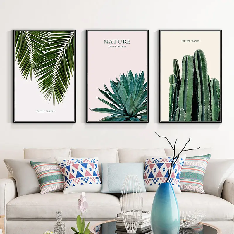Scandinavian Nature Green Leaf Plants Canvas Wall Art Nordic Style Poster Prints Painting Palm Tree Cactus Picture Room Decor | Дом и сад