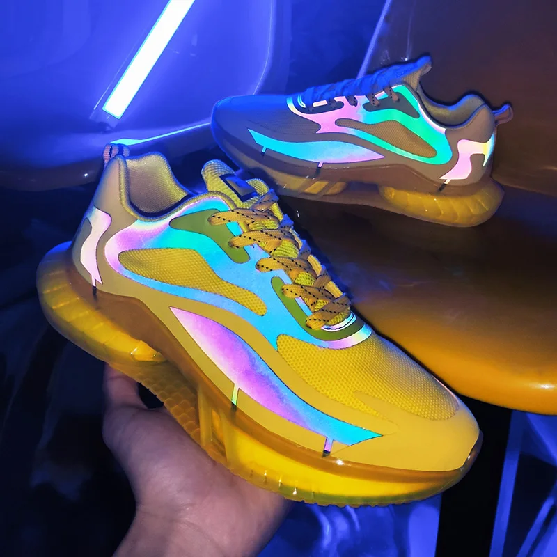 Men's Laser Luminous Stripes Reflective Large Size Shoes Color