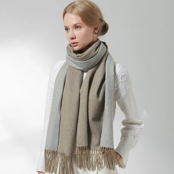 

100% Wool Scarf Women 2019 Korean Fashion Two-Colors Ladies Pure Wool Scarf Winter Autumn Warm Fringes Sheep Wool Scarves
