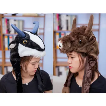 

Plush Animal Critter Hat Cap Soft Warm Winter Headwear Fun Cute Beanie Hat Cartoon Animals Shape Polyester Fleece Lining Hat New