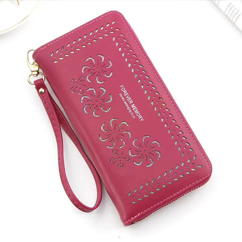 Женский кошелек cartera mujer, сумка для телефона, полый клатч, кошелек на молнии, золотой полый кошелек для женщин, сумка для монет, portfel damski - Цвет: Rose red Hollow