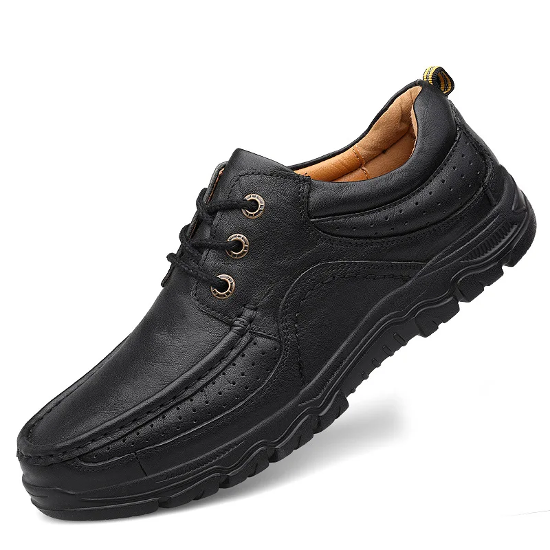 lace up black Новинка года; брендовая мужская походная обувь; Уличная обувь на платформе для отдыха; мужские повседневные лоферы из натуральной кожи; качественные мужские кроссовки на массивном каблуке - Цвет: lace up black