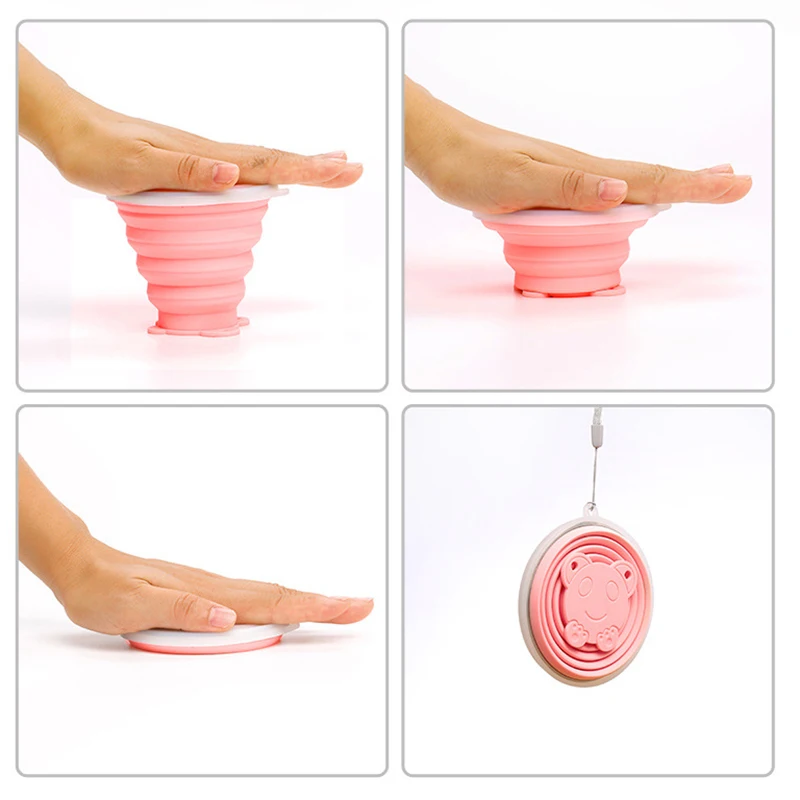 250ML Cartoon Silicone Collapsible Travel Cup Folding Outdoor Camping Cups With Lids Drinking Mug Milk Coffee Cup Tableware