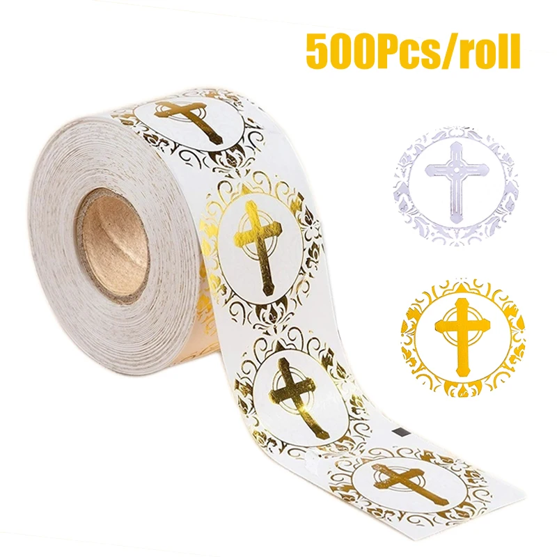 500 шт/рулон наклейки на религиозную тему золотой фольги в форме Креста конверт
