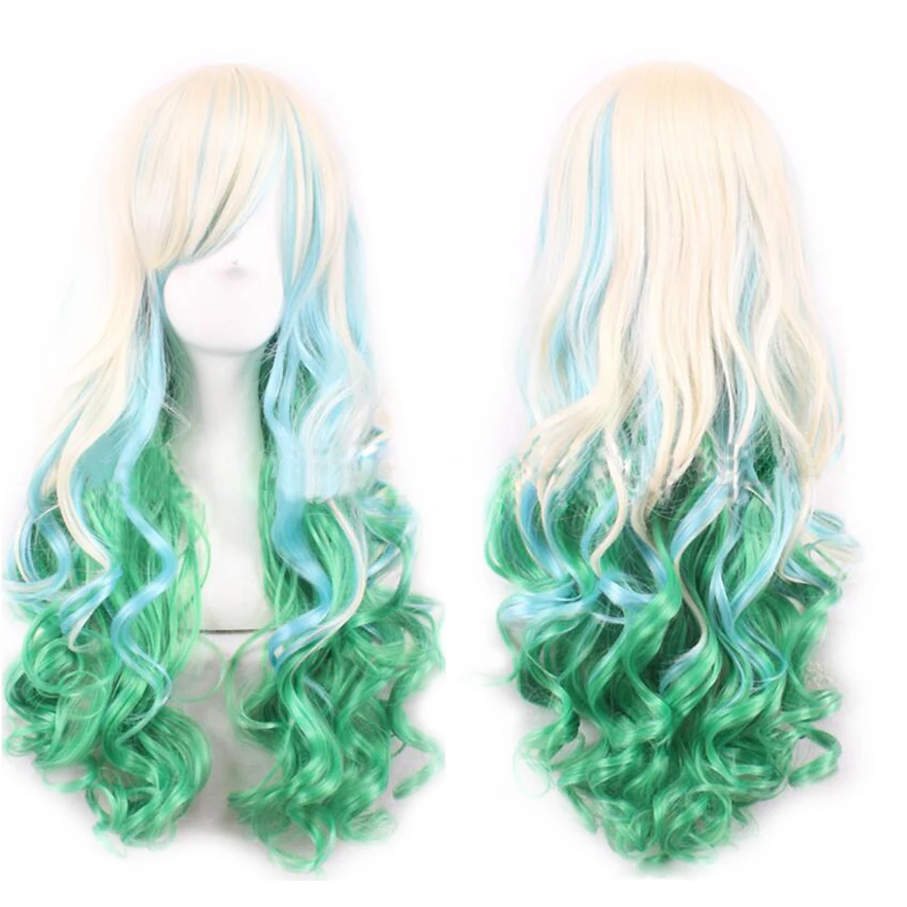 Halloween Women's Fashion Long Cosplay Party Full Wig Curly Hair Full Wigs Rainbow Color Photo Prop. 3