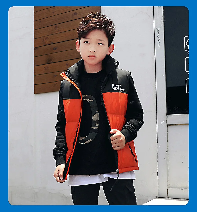 Cross Border for Boys' Clothes down Feather Cotton Vest Winter New Style Europe And America Big Boy Trend of Fashion Cotton
