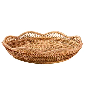 

Handmade Wicker Woven Storage Basket,8.6 X 2 Inch Restaurant Bread Basket Fruit Vegetables Food Serving Display Basket