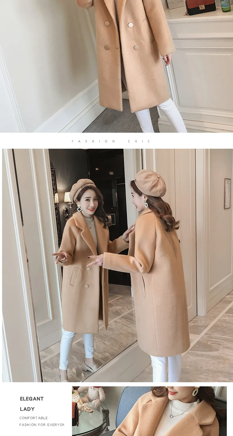 Women Winter Coats Autumn and Winter Coat New Large Size Pink Wool Coat Thick Long Coat Female