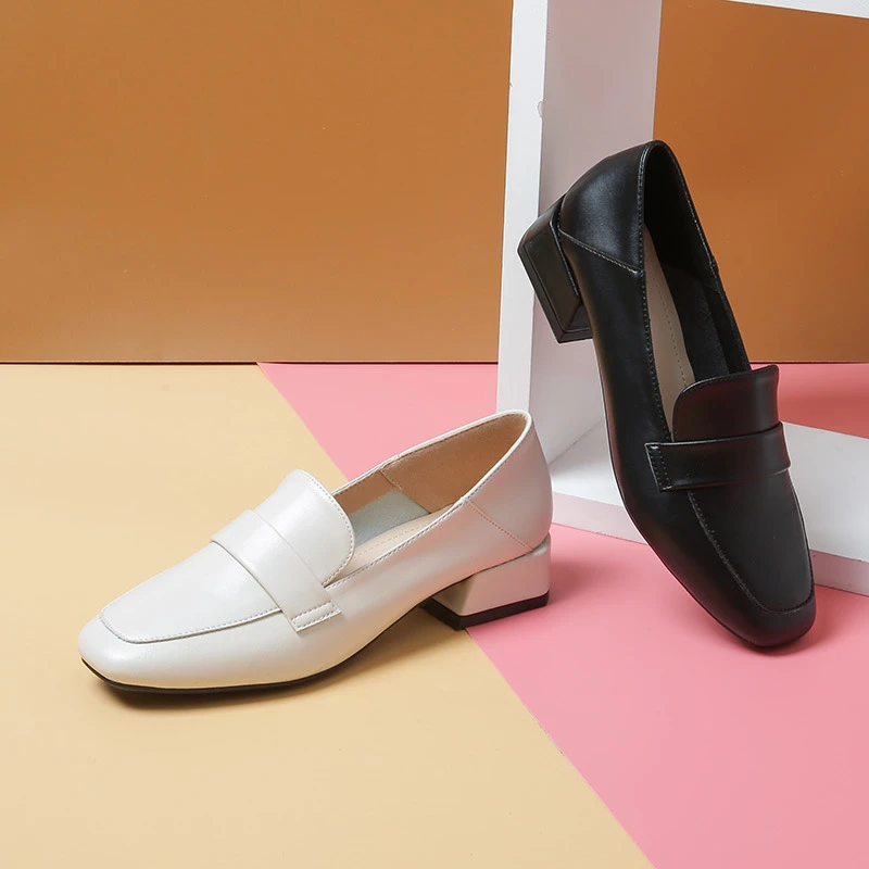 Mocasines de con punta cuadrada para mujer, de grueso, informales, hechos a mano|Zapatos tacón de mujer| - AliExpress