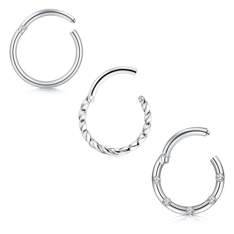 JFORYOU 16G Daith серьги-кольца из хирургической стали CZ инкрустированные шарнирные сегментные кликер Daith кликер Спираль пирсинг уха 3 шт. розовое золото