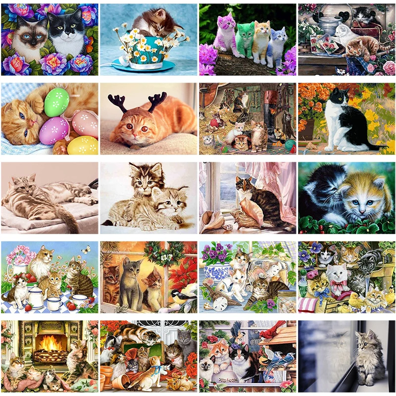 

5D DIY Diamond Painting Cat Animal Mosaic Diamond Embroidery Cross Stitch Paintings Full Round Drill Rhinestones Room Decor Gift