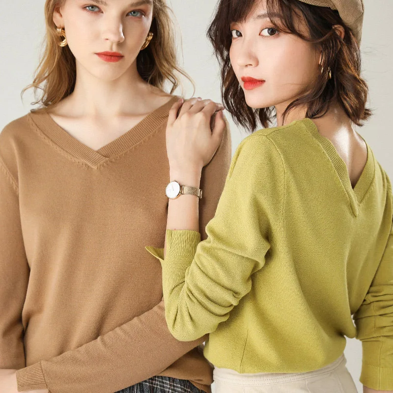 Yellow camel Вязаный кашемировый женский свитер высокого качества, модный тонкий мягкий шерстяной свитер с v-образным вырезом, осенне-зимний женский кашемировый пуловер - Цвет: Yellow camel
