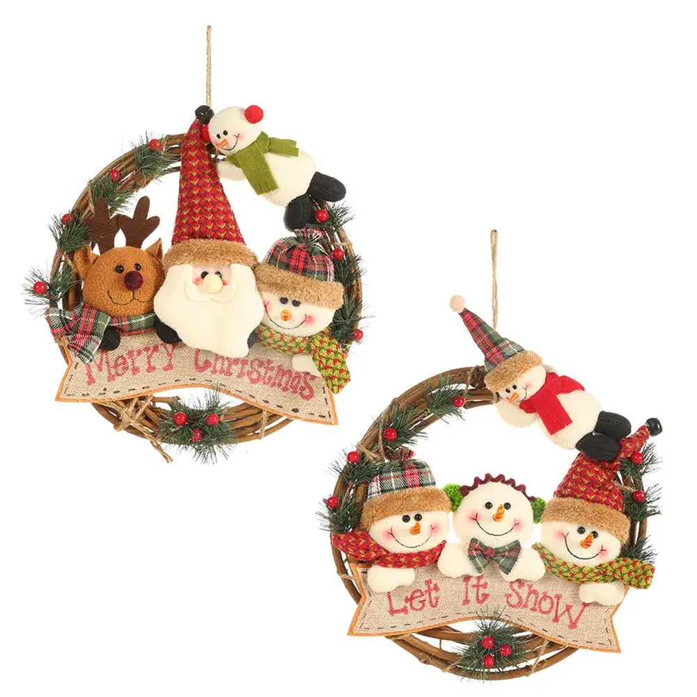 

Christmas Rattan Circle Santa Claus Snowman Elk Rattan Circle Pendant Wall Hanging Ornament Decorations Merry Christmas Gift