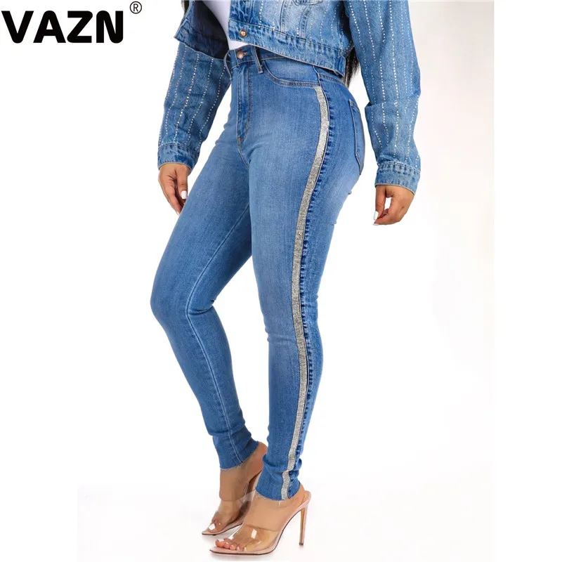VAZN GHSF12052 новые осенние плотные прямые джинсы элегантные офисные сексуальные модные однотонные женские длинные джинсовые тонкие брюки-карандаш, джинсы - Цвет: Синий