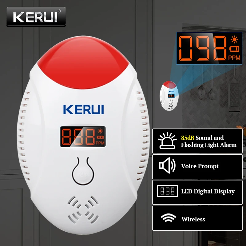 KERUI-monitor de monóxido de carbono, detección de concentración de Gas sensible, pantalla Digital LED, Detector de voz estroboscópico, alarma con Sensor