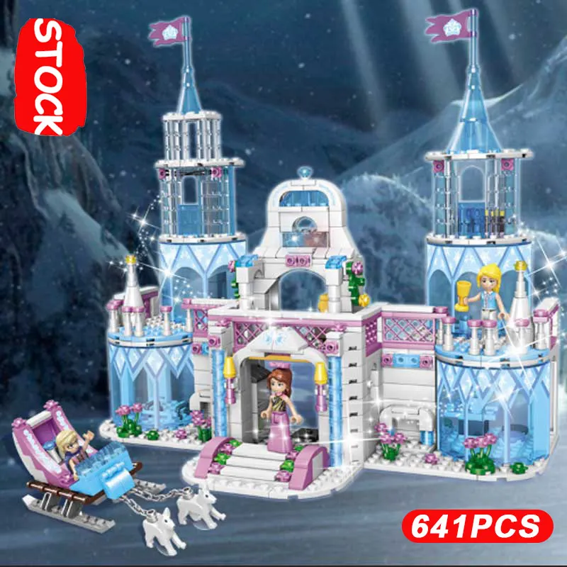 

New 641 PIce Snow Castle Series Christmas Gift Princess Lepinblocks Girls Club Toys Fit Legoinglys 41148 Friends Frozeninglys