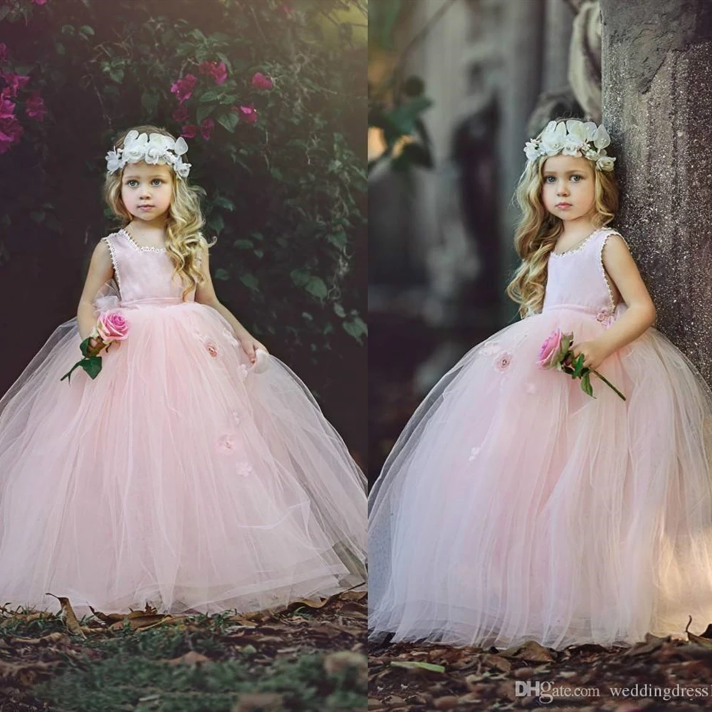 Розовое платье с цветочным узором для девочек, для свадебной вечеринки, без рукавов, милый дизайн, новинка года, бальное платье, Детские пышные платья на день рождения, по индивидуальному заказу - Цвет: Розовый