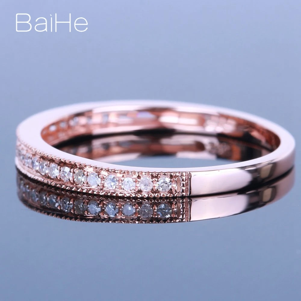 BAIHE Solid 14 к розовое золото(AU585) 0.2CT сертифицировано H/SI круглой огранки из натурального бриллианта свадебные женские модные ювелирные изделия кольцо