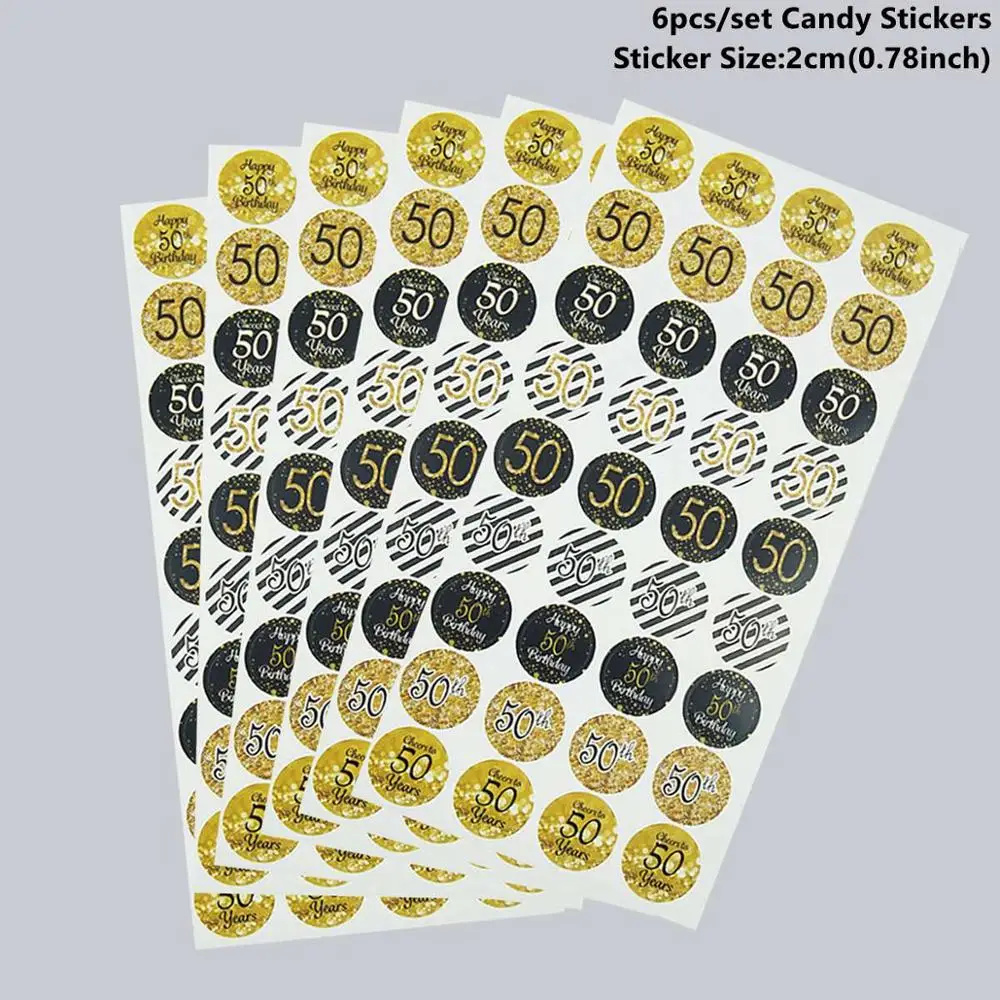 6pcs Stickers CHZLL, Черное золото, 50-ая одноразовая посуда, тарелки для полотенец, чашки для стола, одноразовая посуда для вечеринок, 50 предметов для дня рождения - Цвет: 6pcs Stickers