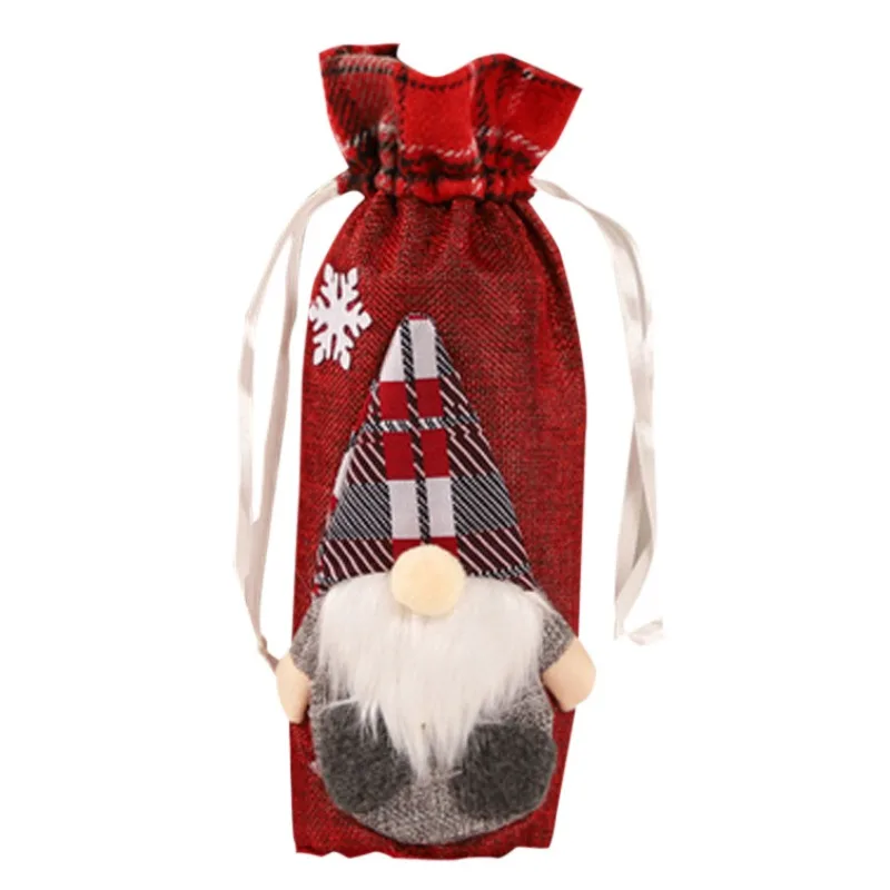 Christmas Wine Bottle Decor Set Santa Claus Snowman Bottle Cover Clothes Kitchen Decoration for New Year Xmas Dinner - Color: Red 32x14cm