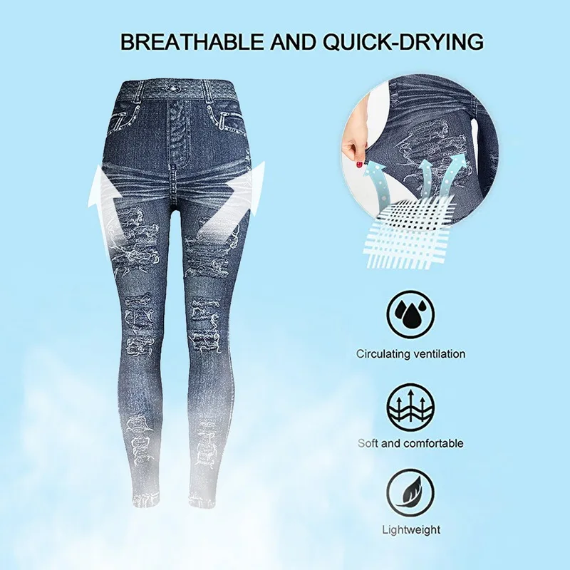 Sexy Faux Jeans Leggings Women Stretch Printed Short Leggins Plus Size Calf-Length Pants Summer Breeches High Waist Jeggings fishnet leggings