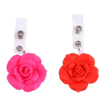 

2 Pcs Badge ID Cards Holders Bling Rose Shape Badge Clip Name Tags Clamp