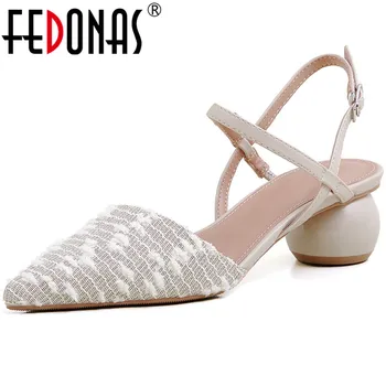 

FEDONAS Pointed Toe Beige Woman Shoes Genuine Leather High Heels Ladies Sandals Popular Patchwork Wedding Office Shoes Woman