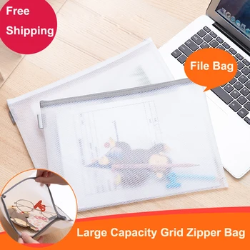 

File Bag Translucent Grid Zipper Bag A4/A5 Storage Bags Student Stationery File Cartoon bag Office Family School Supplies