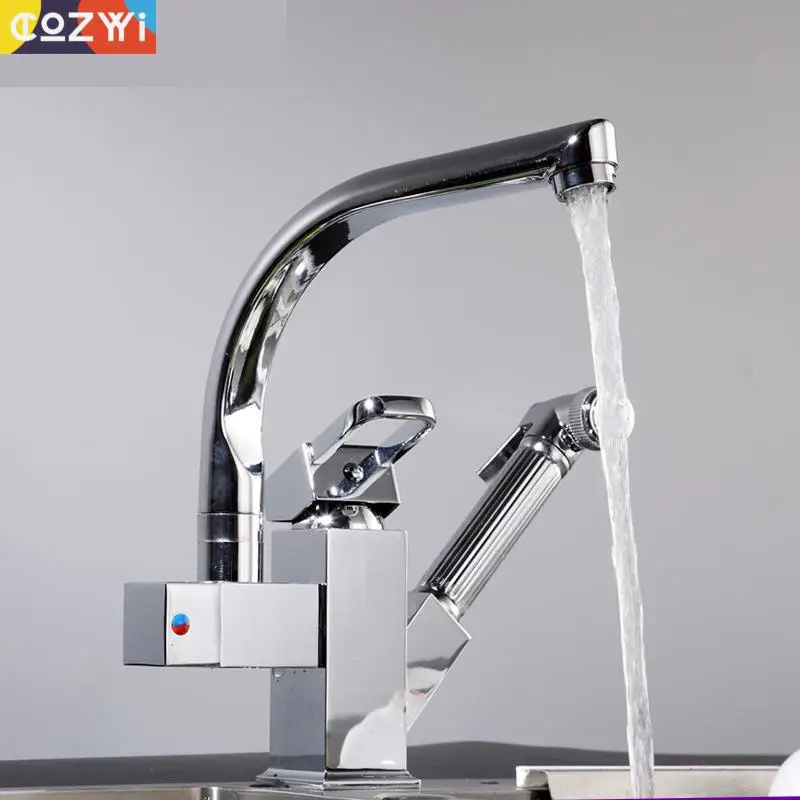 360 Rotatable Kitchen Faucets 2 Sprayers Torneira Cozinha Spout Rotation Brass Body Pull Out Sink Taps Kitchen Faucet - Цвет: silver