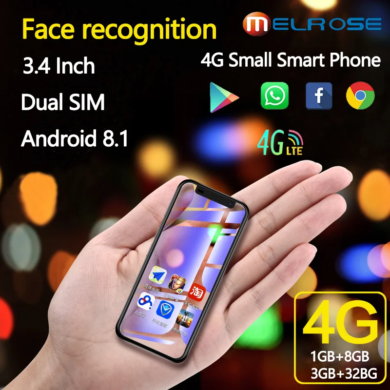 Super Mini Melrose 2019 4G Lte Smallest Smartphone 3.4'' MTK6739 Quad Core Android 8.1 5.0MP Mobile Phone unbranded cell phones