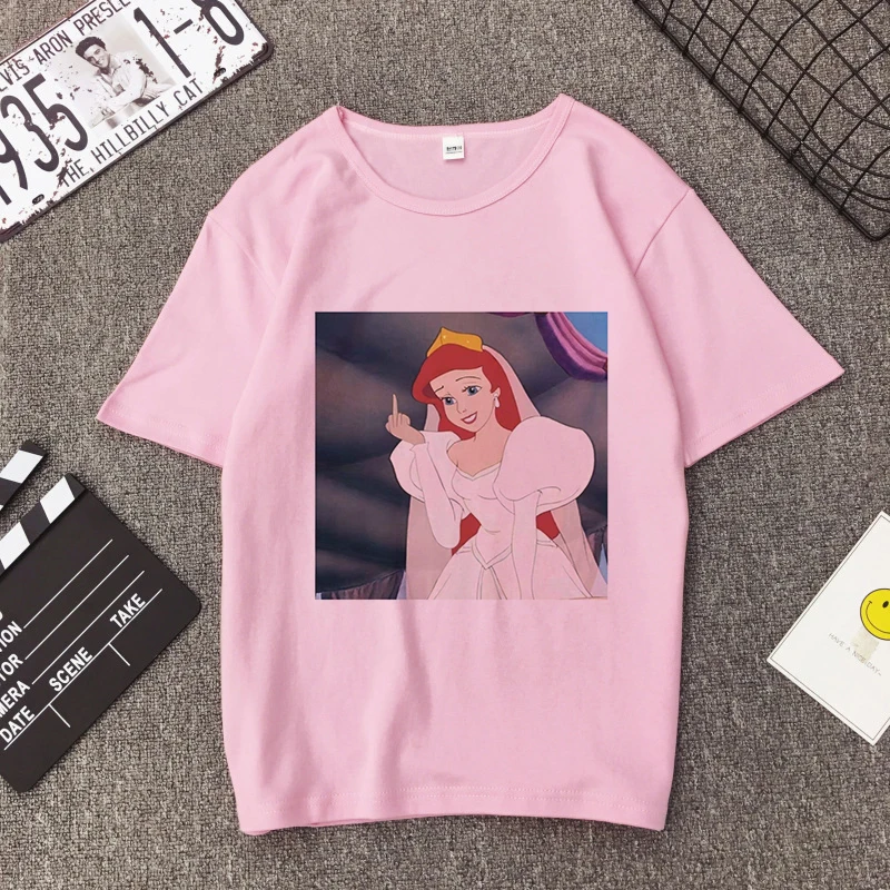 4349-pink Летняя Новинка, мультяшная футболка принцессы Харадзюку, винтажная эстетичная Футболка с принтом, Повседневная Уличная одежда с коротким рукавом, женские топы - Цвет: 4349-pink