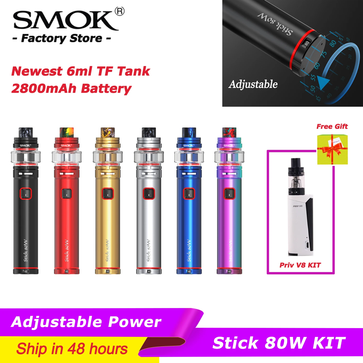 Оригинальный SMOK Stick 80 Вт Vape комплект 2800 мАч батарея Регулируемая мощность ручка
