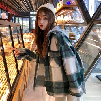 

Kpop Spring Autumn Coat Female Mosaic Grid Female Jacket Women Casual Cute Jacket Loose Korean-Style outerwear Long sleeve Top