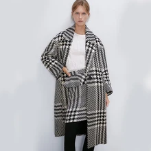 11,11 ZA шерстяное пальто с гусиными лапами для женщин зима осень длинное приталенное пальто Англия элегантные топы Модные праздничные подарки