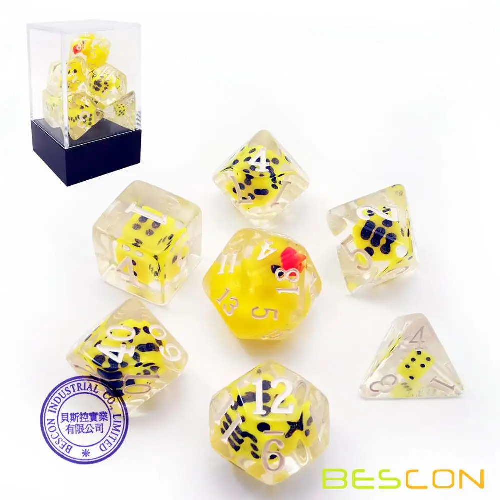 Bescon Novelty Polyhedral Dice Set YellowDuck, Yellow Duck RPG Dice set of 7 3