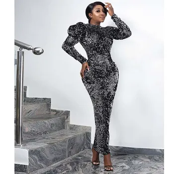 Preye Puff Long Sleeve Sequin Dress