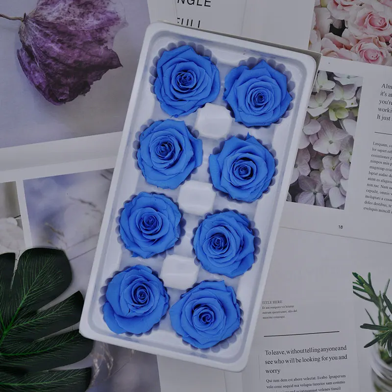 blue-1 1 коробка, высокое качество, консервированные цветы, цветок, бесморская Роза, диаметр 4 см, подарок на день матери, вечная жизнь, цветок, материал, подарочная коробка - Цвет: blue-1