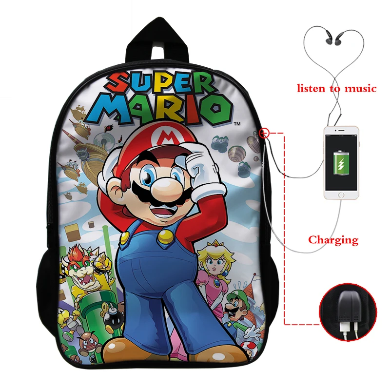 Sac Dos usb зарядка Рюкзак Mochila Super Mario сумка для мужчин ноутбук унисекс Bookbag аниме рюкзаки для школы подростков девочек