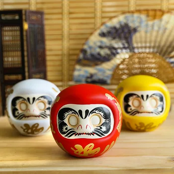 

4 inch Japanese Ceramic Daruma Doll Lucky Charm Fortune Ornament Fengshui Zen Craft Money Box Home Tabletop Decoration Gifts