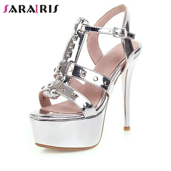 

SARAIRIS High Thin Heels Gladiator Sandals Summer Party Platform Sandals Women 2020 Hot Sale Rivet Decorating Shoes Woman