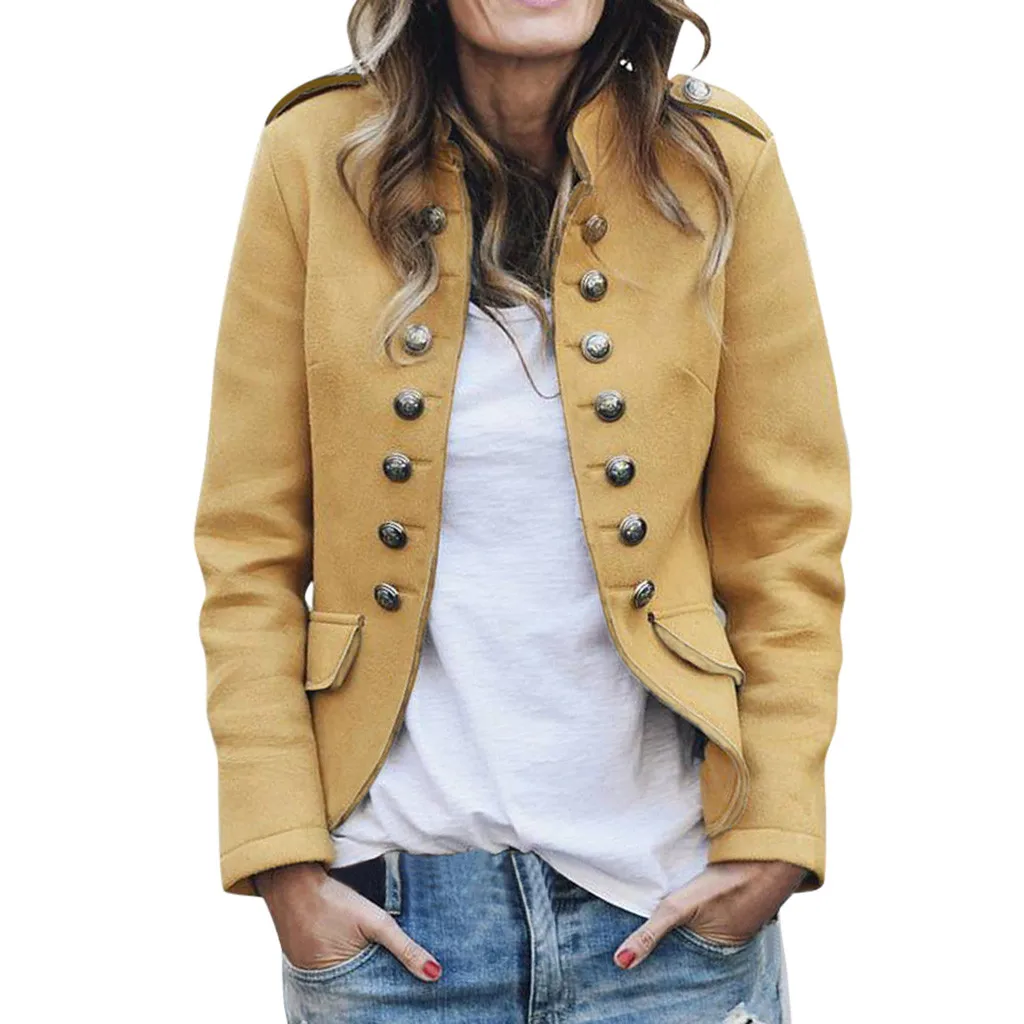 

JAYCOSIN Button Bomber Jacket Women's coat winter Retro Pockets Coat cardigans top slim Vintage casual outwear femlae coat 9731